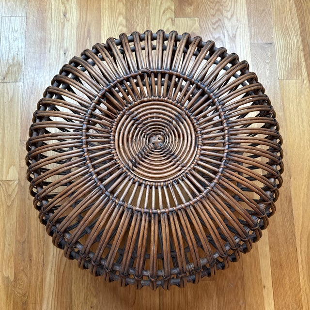 Vintage Franco Albini style rattan poof ottoman. Warm walnut color. Who doesn’t love these cuties?