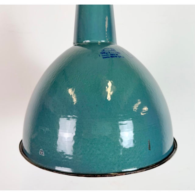 Industrial Petrol Enamel Factory Pendant Lamp, 1960s For Sale - Image 4 of 17
