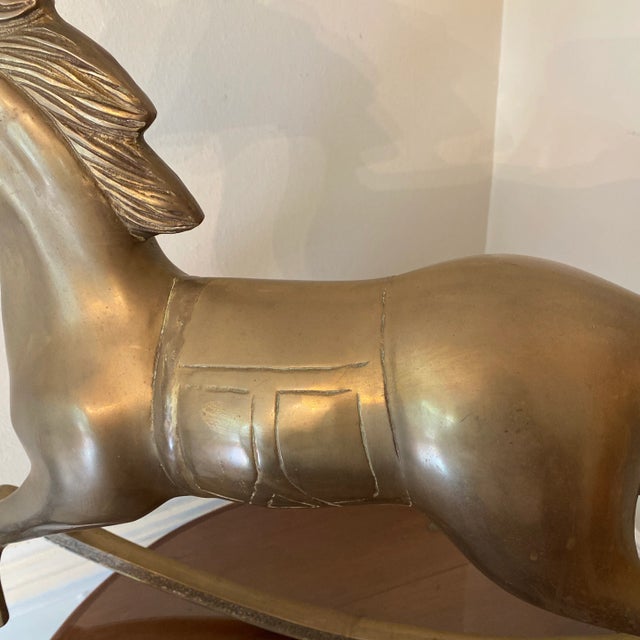 1970s Vintage Large Brass Rocking Horse Sculpture For Sale - Image 5 of 12