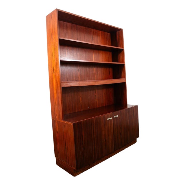 Mid Century Danish Modern Cabinet Rosewood Bookshelf Shelves Metal Handles MCM For Sale