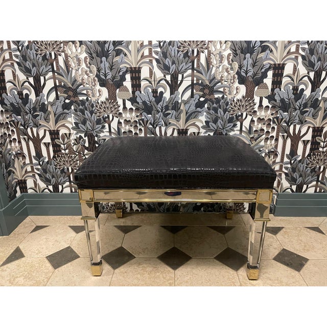 Early 21st Century Caracole Classic Silver and Gold Bench in Crocodile Pattern by Hickory Park For Sale - Image 5 of 6