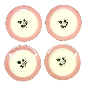 Quaint Vintage Rose Motif Porcelain Side Plates - Set of 4