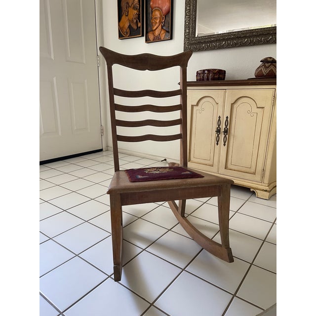 Maroon Antique Oak Ladder-Back Sewing Rocker – Circa 1900, in the Style of Js Ford, Johnson & Co. For Sale - Image 8 of 12
