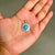 Certified 14k White Gold 1.46ct Round Turquoise & Baguette Diamond Halo Pendant For Sale In New York - Image 6 of 16