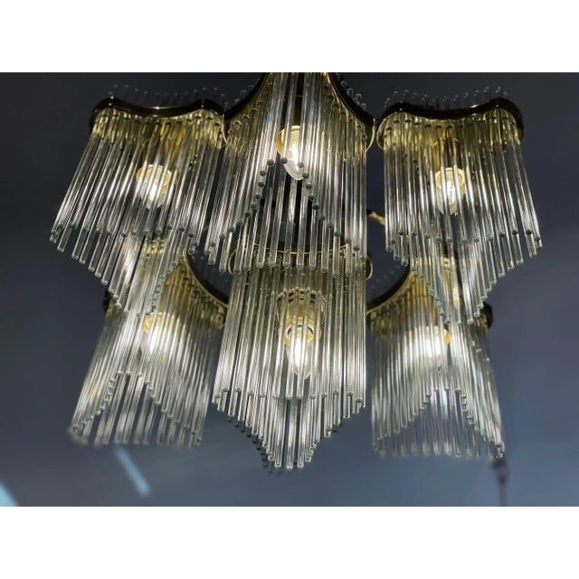 1970s Vintage Arched Italian Gaetano Sciolari Chandelier With Glass Rods and Brass For Sale - Image 9 of 11
