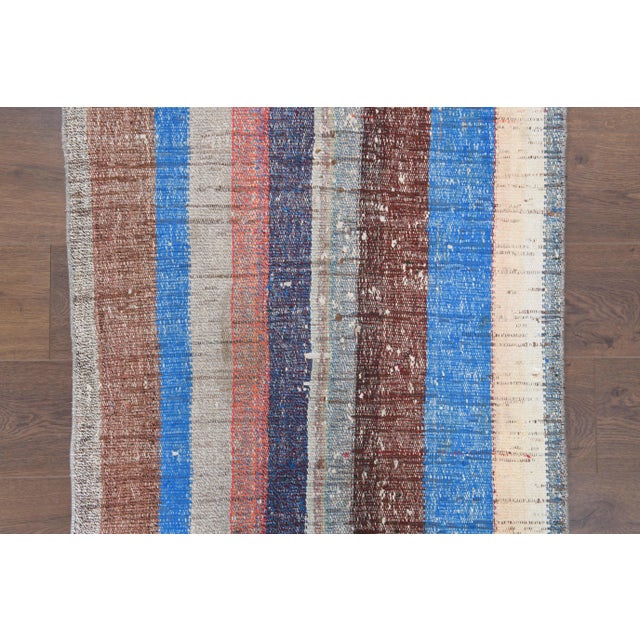 Vintage Turkish Hand-Knotted Wool Cotton Beige Kilim Runner Rug For Sale - Image 6 of 10