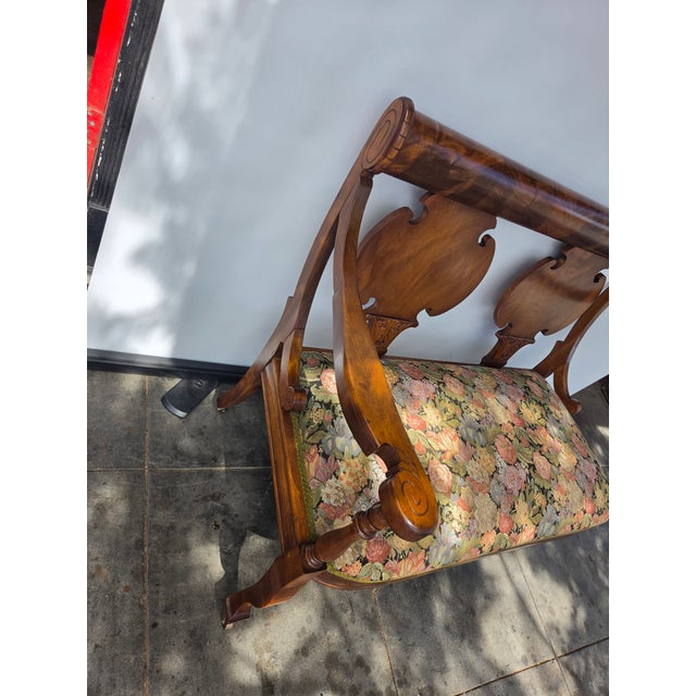 1900s Empire Art Nouveau Mahogany Settee Loveseat Parlor Seating For Sale - Image 4 of 12