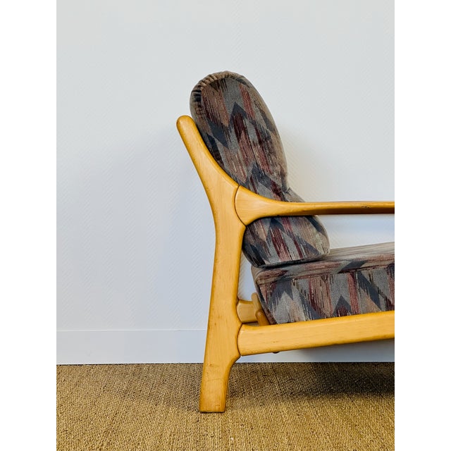Brown Vintage Chair in Beech and Geometric Fabric, 1970 For Sale - Image 8 of 18