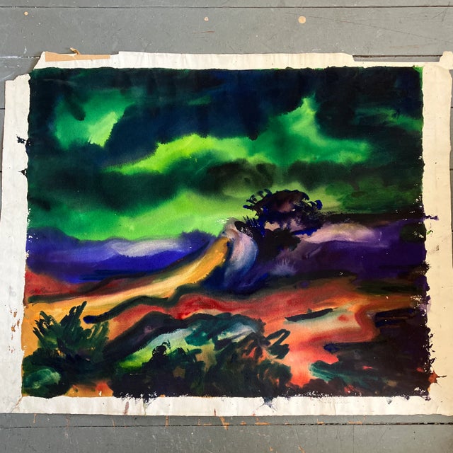 Paper 1970’s Original Modernist Abstract Landscape Watercolor Painting For Sale - Image 7 of 7