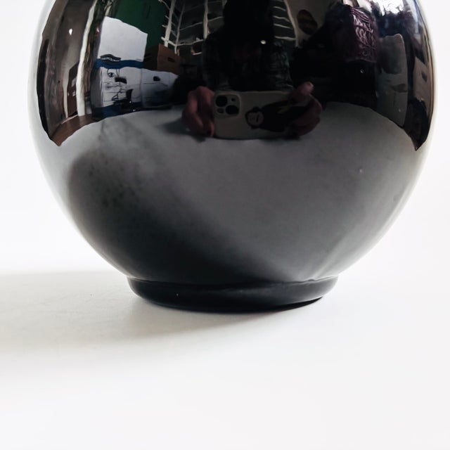 1980s Vintage 80s Modern Black Ceramic Sphere Vase For Sale - Image 5 of 7
