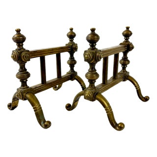 Antique Victorian Bronze Fire Dogs, 1800s, Set of 2 For Sale