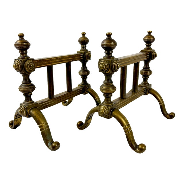 Antique Victorian Bronze Fire Dogs, 1800s, Set of 2 For Sale
