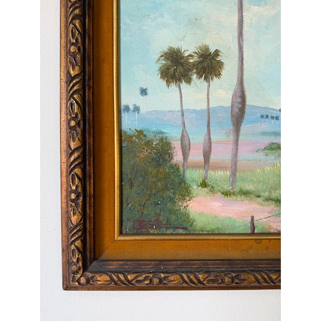 Wood 1970’s Julio Carballosa (Cuban–American, 1919–2012) Tropical Palm Landscape Oil on Canvas Painting, Framed For Sale - Image 7 of 12