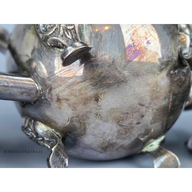 Antique Victorian Silver Plated Tea Set of 3 - Teapot Creamer and Sugar Bowl With Lid For Sale - Image 13 of 14