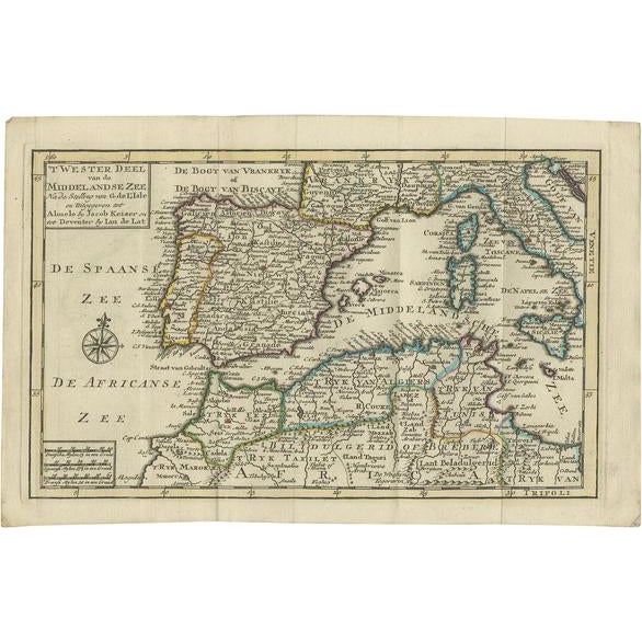 Antique Map of the Mediterranean Sea and Surroundings by Keizer & De Lat, 1788 For Sale