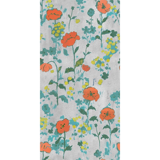 Sample - Large Scale, Poppies Wallpaper by Paule Marrot in Light Gray For Sale