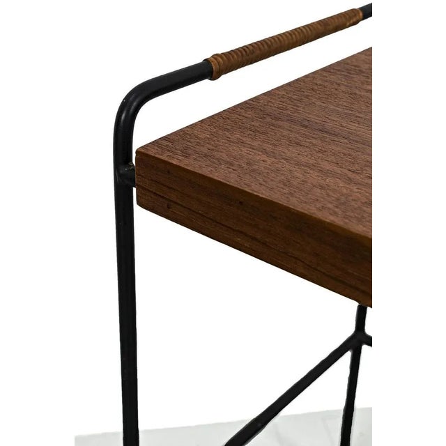 Side Table with Teak Top and Wire Metal Frame For Sale - Image 4 of 9