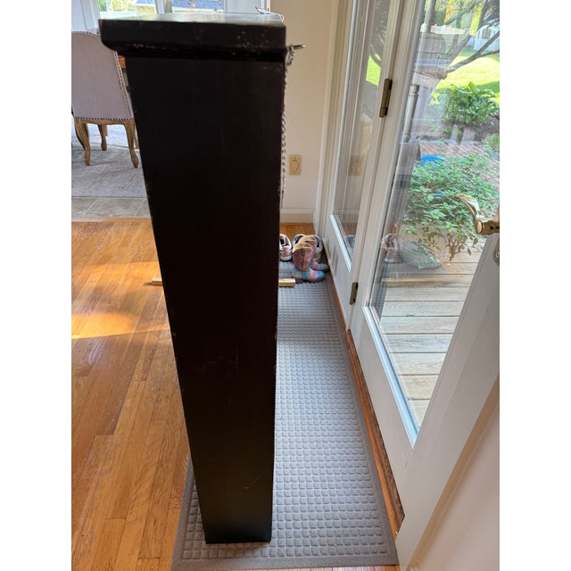 Early 20th Century Early 20th Century Black Glass Curio Cabinet With Botanical Fern Interior | Slim Display Cabinet For Sale - Image 5 of 8