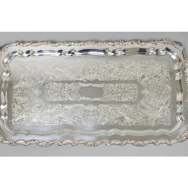 Victorian Vintage Sheridan Victorian Silver Plated Narrow Footed Serving Platter Bar Tray For Sale - Image 3 of 13