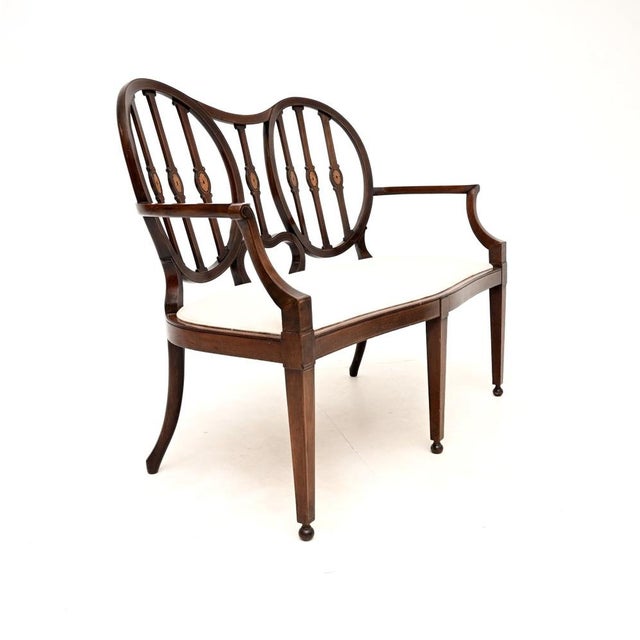 Antique Inlaid Edwardian Settee, 1900 For Sale - Image 3 of 12