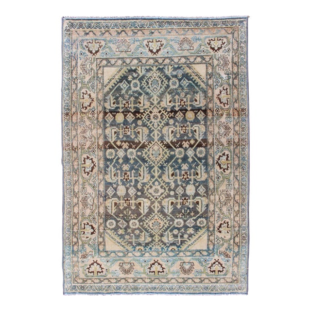 Persian Malayer Rug With All-Over Design in Gray, Blue, Cream, Pink Tones For Sale