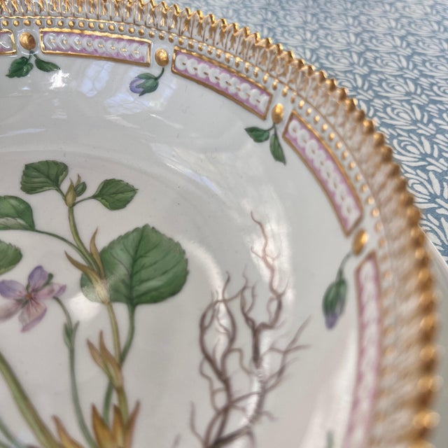 Stunning Flora Danica 8 3/4” serving bowl // Royal Copenhagen Denmark // Viola Mirabilis L // hand painted luxury fine china // fine art For Sale - Image 9 of 10