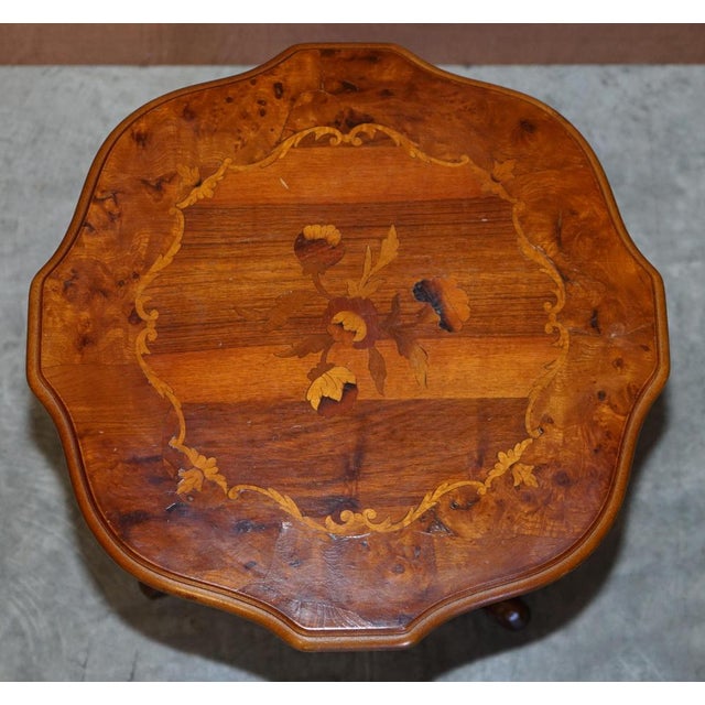 Vintage Italian Marquetry Inlaid Burr Walnut and Hardwood Side Tables, Set of 2 For Sale - Image 4 of 18