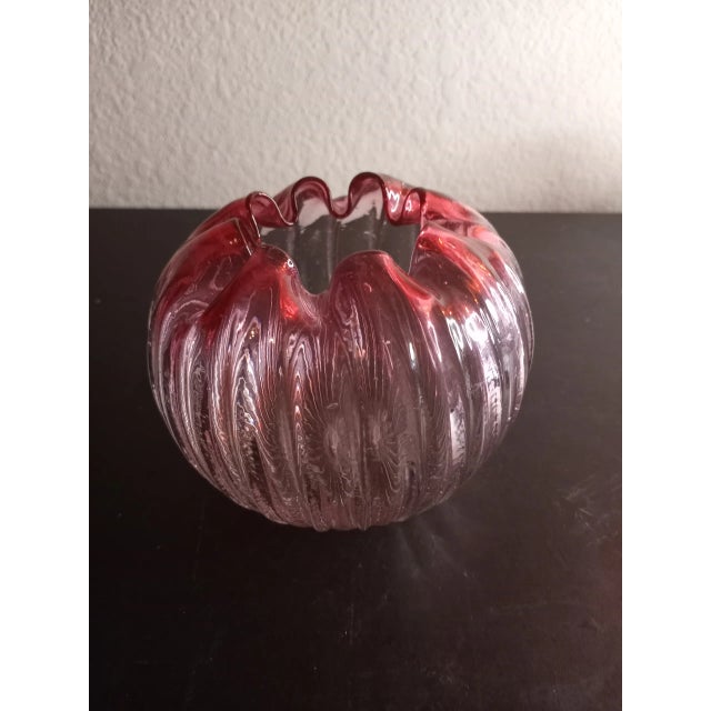 This is a vintage Victorian Hand Blown Cranberry Glass 5" Rose Bowl Procured at auction
