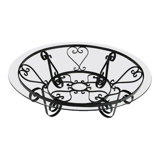 Vintage Rustic Spanish Revival Style Coffee Table Hand Wrought Iron Round With Glass Top For Sale