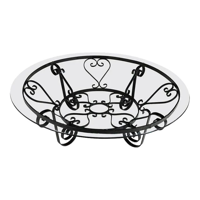 Vintage Rustic Spanish Revival Style Coffee Table Hand Wrought Iron Round With Glass Top For Sale