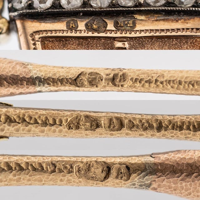 Antique early 19th century austrian three colour gold mounted with diamonds and rock crystal toothpick case, styled in a...