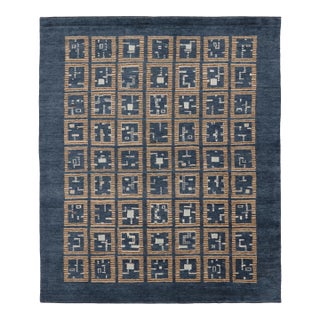 Contemporary Art Deco Style Geometric Blue Wool Rug by Rug & Kilim, India For Sale