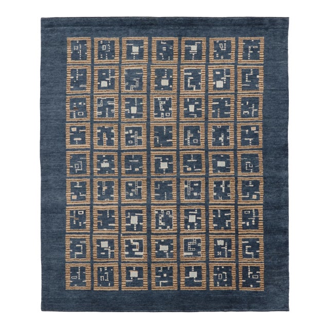 Contemporary Art Deco Style Geometric Blue Wool Rug by Rug & Kilim, India For Sale