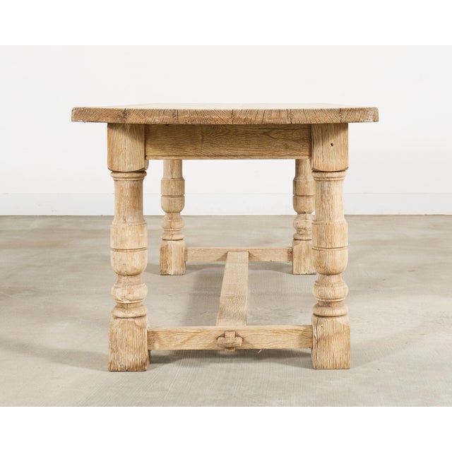 20th Century Country French Bleached Oak Trestle Dining Table For Sale In Sacramento - Image 6 of 18