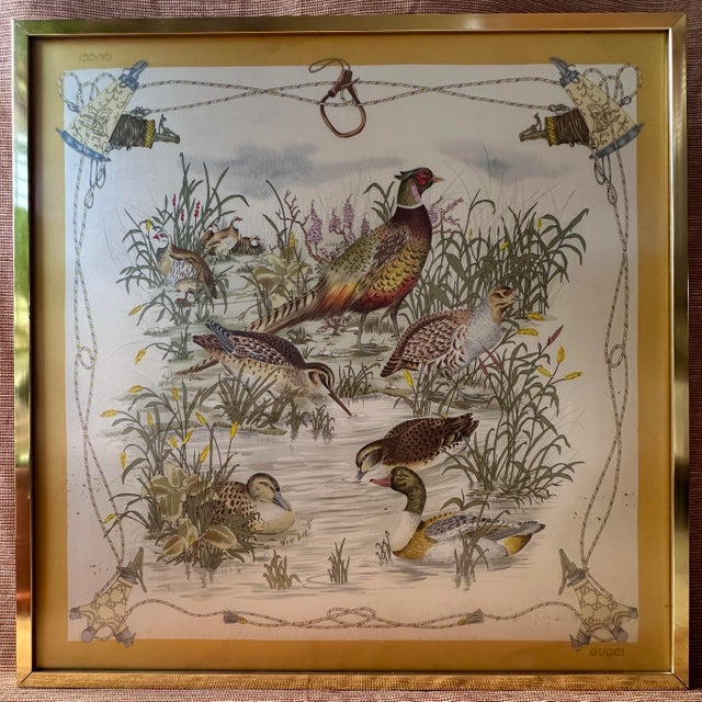 Italian Gucci Silk Vintage Scarf Framed Wall Art 1970's-1980's For Sale - Image 3 of 11