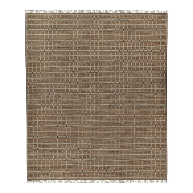 Rug & Kilim’s Moroccan Rug with Beige-Brown Stripes and Geometric Pattern - 5x7 For Sale