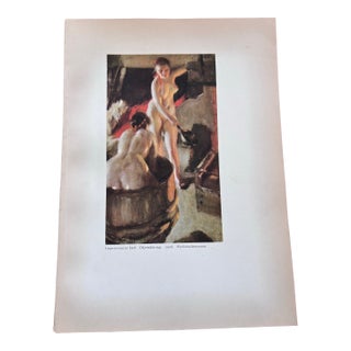 Improvised Bath by Anders Zorn Original Antique Chromolithograph. Female Nude, Printed in Sweden 1928. For Sale