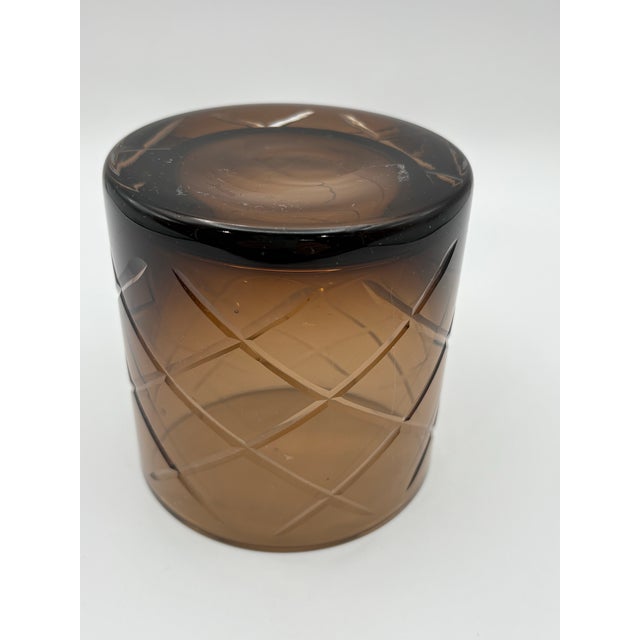 Modern Mariel Walnut Brown Color Hand Cut Glass Candle/Vase For Sale - Image 3 of 5