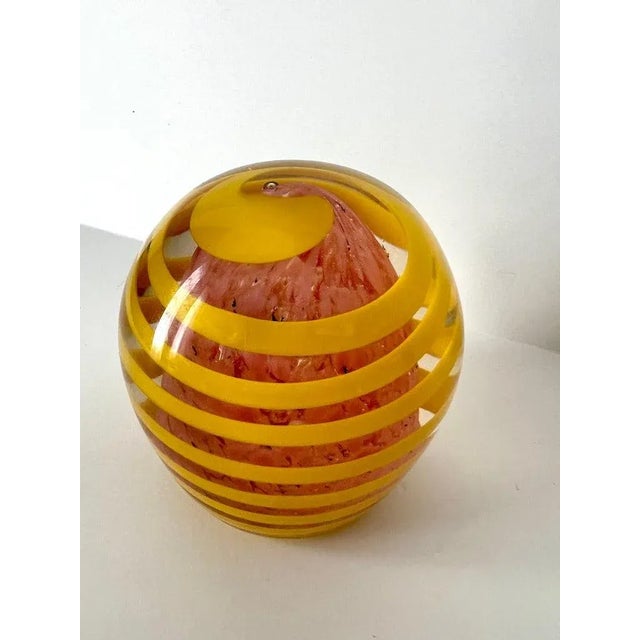 Mid 20th Century Yellow Swirl Art Glass Paperweight For Sale - Image 5 of 11