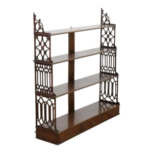 Early 19th Century Antique George III Chinese Chippendale Mahogany Wall Shelves in the Gothic Taste