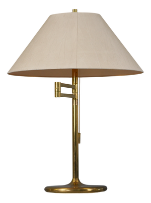Vintage Brass Table Lamp with Fabric Lampshade, Germany, 1970s