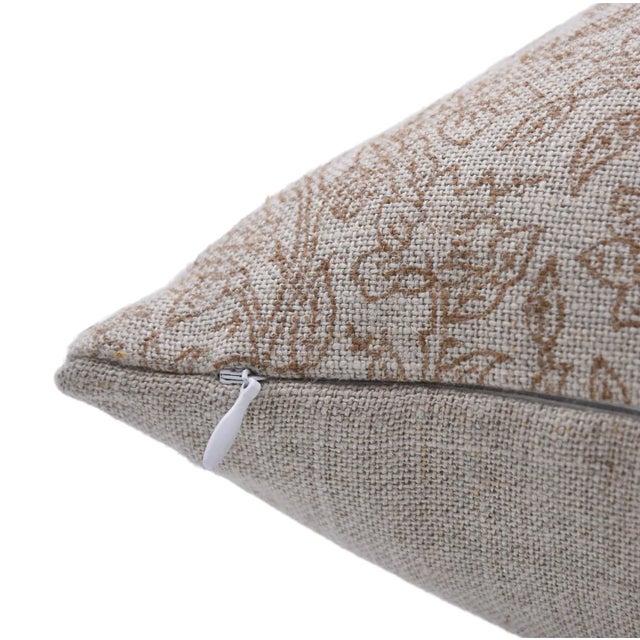 Rustic Block Print Custom Pillow Cover 14x36 Inch- Thick Linen - Vishv Jaal For Sale - Image 3 of 5