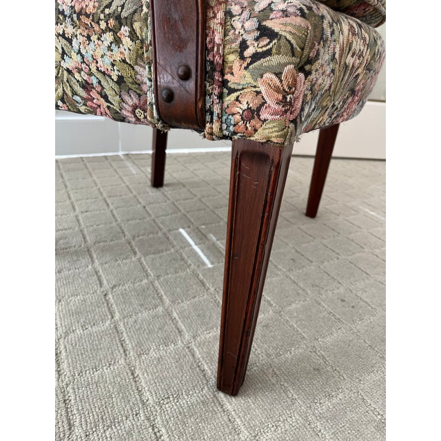 1970s French 18th Century Floral Pattern Mahogany Bergere Armchair Chair For Sale - Image 11 of 12