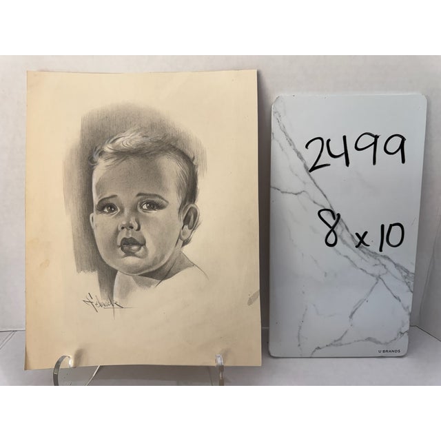 1940s Original Signed Graphite Illustration of Child Portrait, 10 × 8 In. For Sale In Atlanta - Image 6 of 6