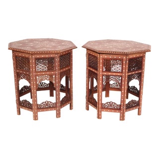 Pair of Middle Eastern Bone Inlaid Octagonal Tables For Sale