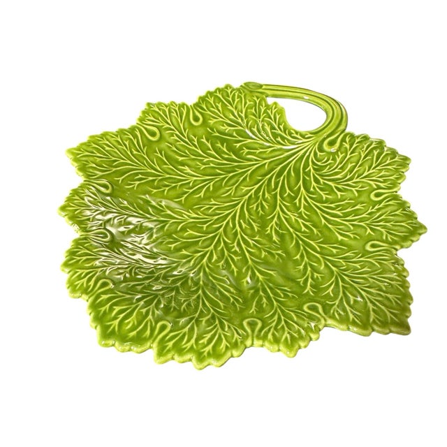 1960s Vintage Ceramic Majolica-Style Leaf Shaped Dish For Sale - Image 5 of 9