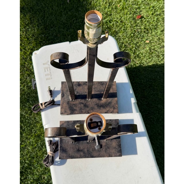Vintage Neoclassical Metal Scroll Table Lamps, Pair For Sale - Image 10 of 11