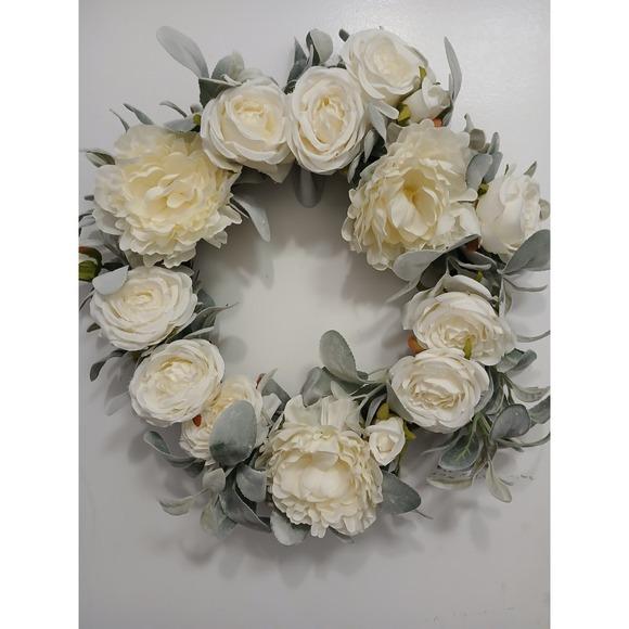 English White Roses & Sage Door Wreath 17" Flower Elegant Summer Spring Gorgeous For Sale - Image 15 of 17