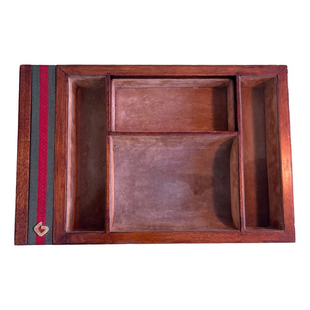 Vintage Wood and Fabric Valet Tray from Gucci, 1970s For Sale