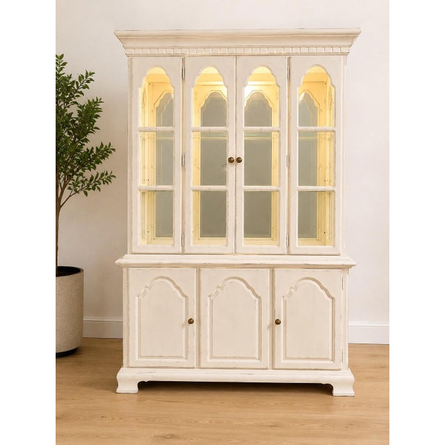 Vintage Dixie Furniture French Provincial Lighted China Cabinet For Sale - Image 9 of 14
